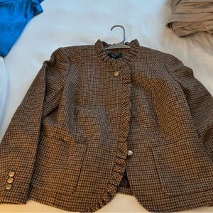 Talbots size 12 plaid jacket with ruffle collar